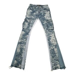 PLEKS‎ The World Is Ours Cargo Flare Jeans Camo Distressed Size 32